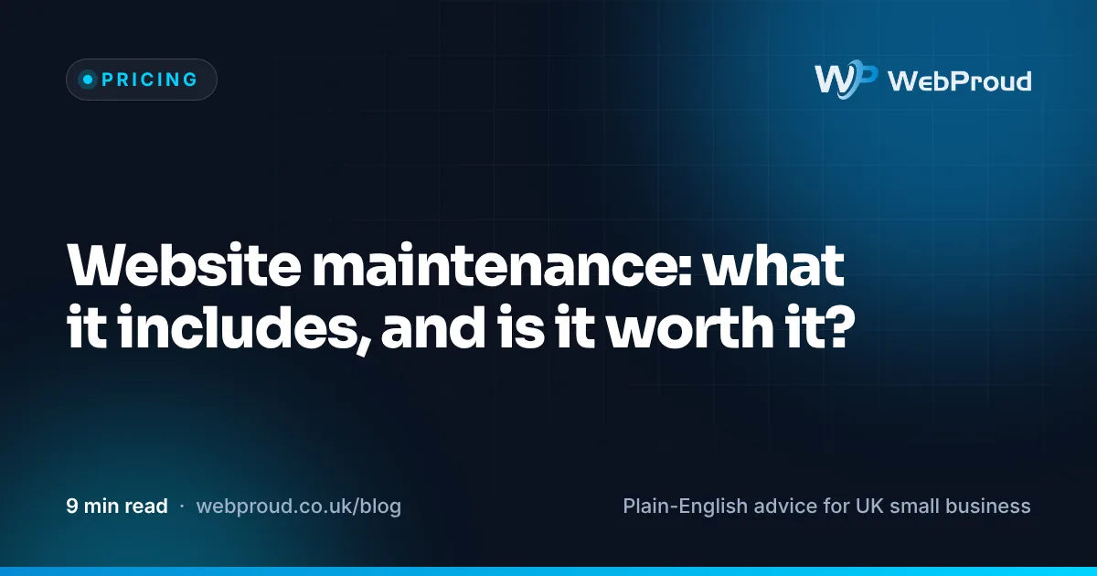 A monthly website maintenance checklist with a spanner, a padlock and a tick.